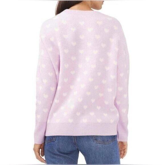 Vince Camuto Azalea Ice Pink w/ White Hearts Oversized Sweater NWT - Picture 3 of 3